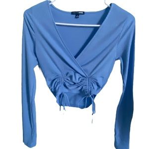 Fashion Nova Blue Ruched Ribbed Top Size S
